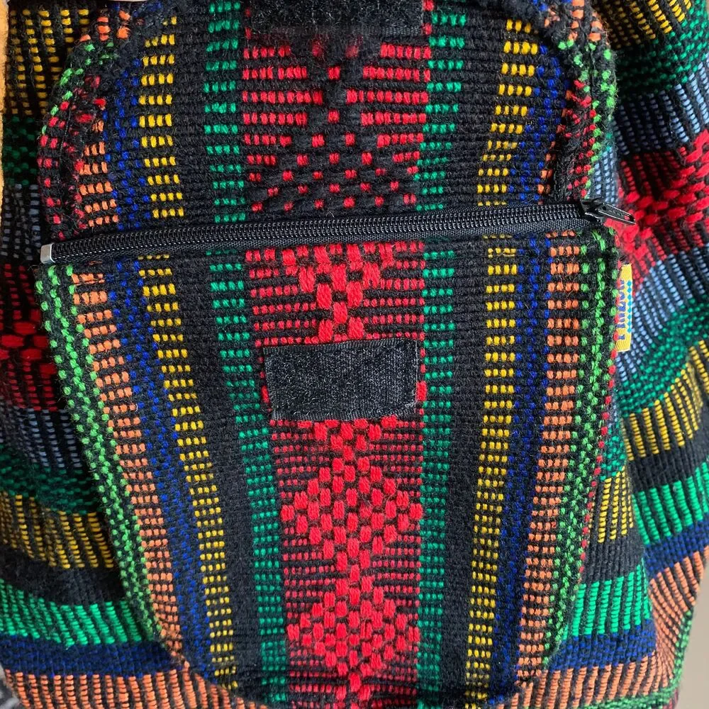 Rainbow, Bold, Black Woven Baja Boho Backpack